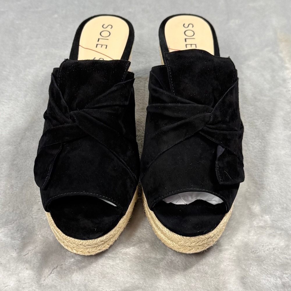 New Sole Society Capima Black Suede Espadrille Wedge Sandals Womens 8.5 M 39